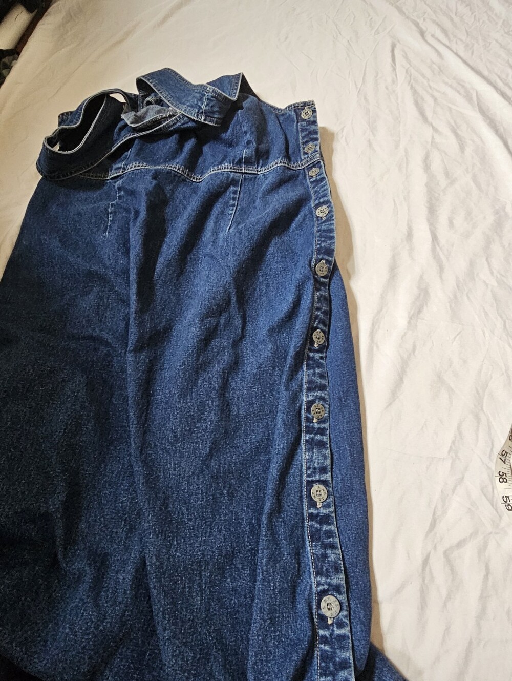 J.L. N.Y. Vintage Denim Maxi Overall Dress Size Large, Button Side 100% Cotton - Picture 13 of 14